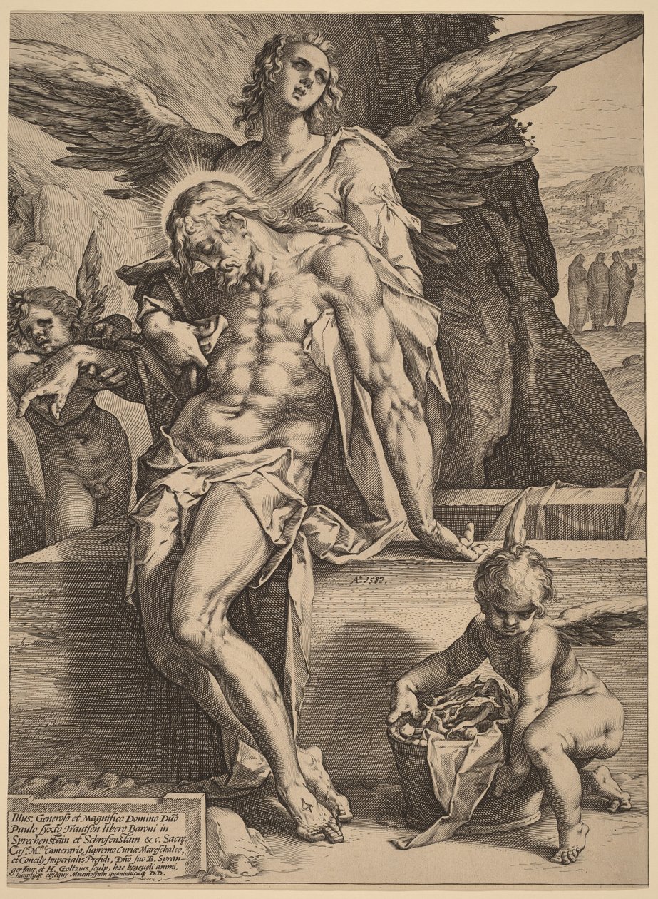 Il corpo di Cristo sorretto dagli angeli da Hendrick Goltzius
