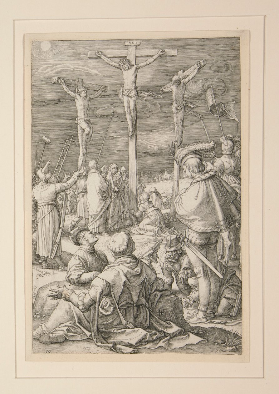 La Crocifissione (Cristo sulla Croce), dalla Passione, n. 10 di una serie di 12 incisioni da Hendrick Goltzius