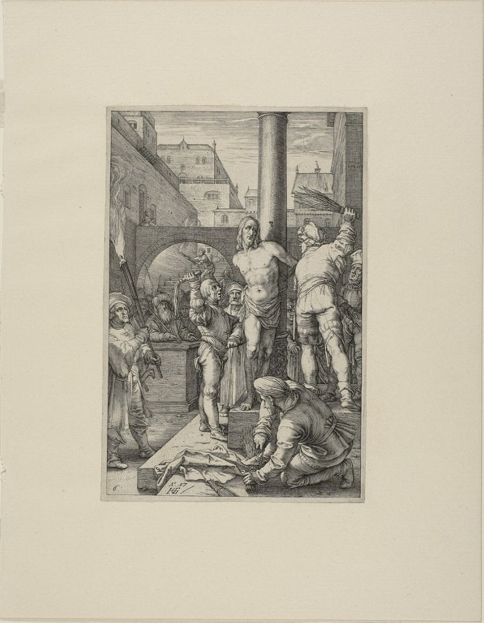 La flagellazione, tavola sei da La Passione di Cristo da Hendrick Goltzius