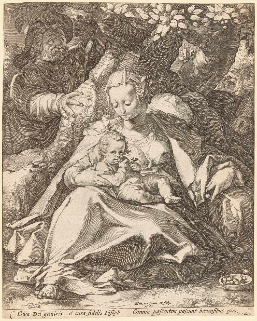 La Sacra Famiglia sotto un ciliegio da Hendrick Goltzius