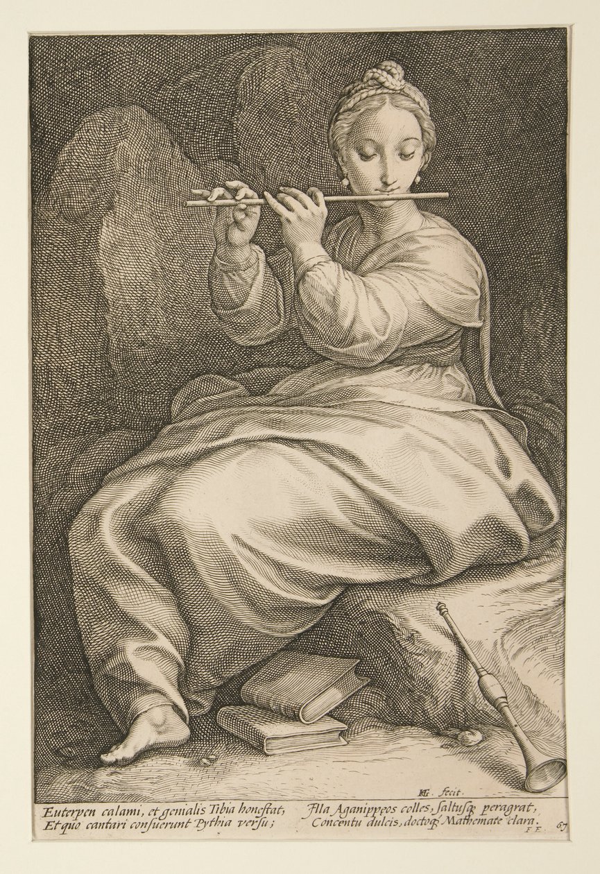 Le nove muse: Euterpe, n. 6 in una serie di 9 da Hendrick Goltzius