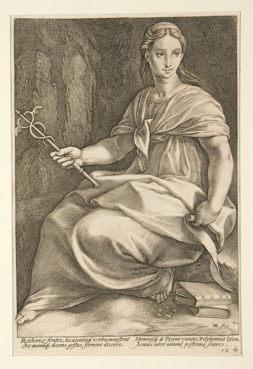 Le nove muse: Polimnia, #8 in una serie di 9 da Hendrick Goltzius