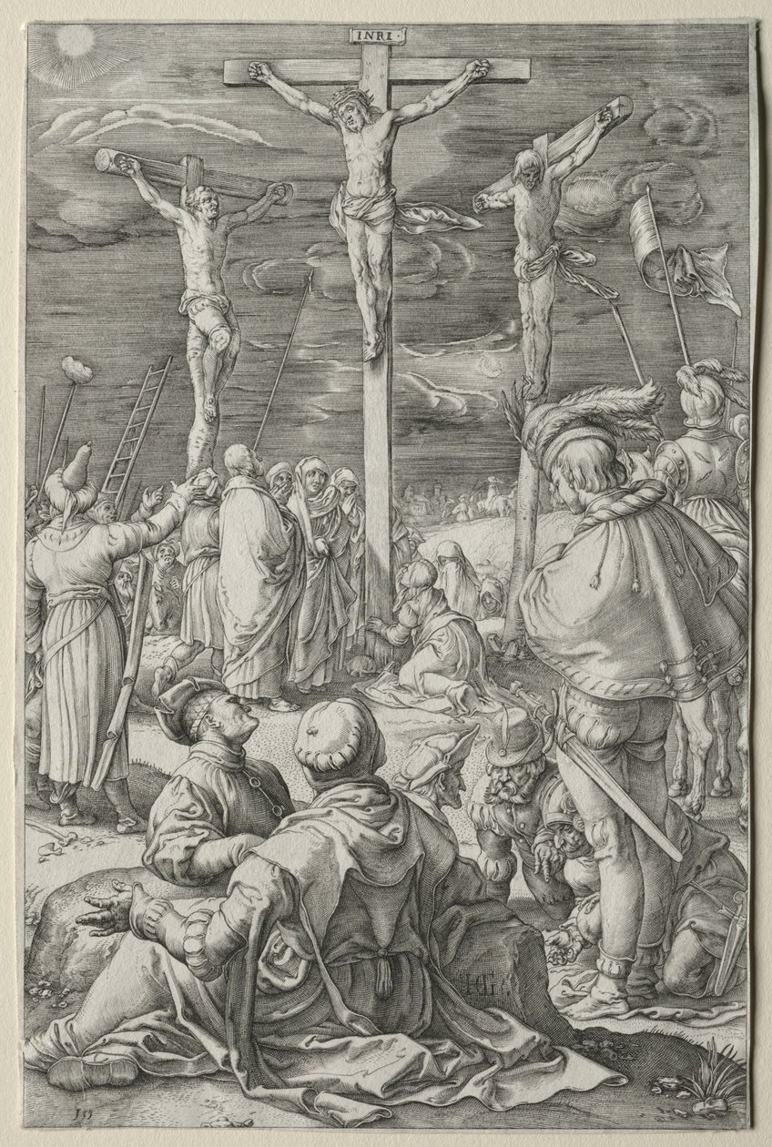 La Passione: Cristo sulla Croce tra i Due Ladroni da Hendrick Goltzius