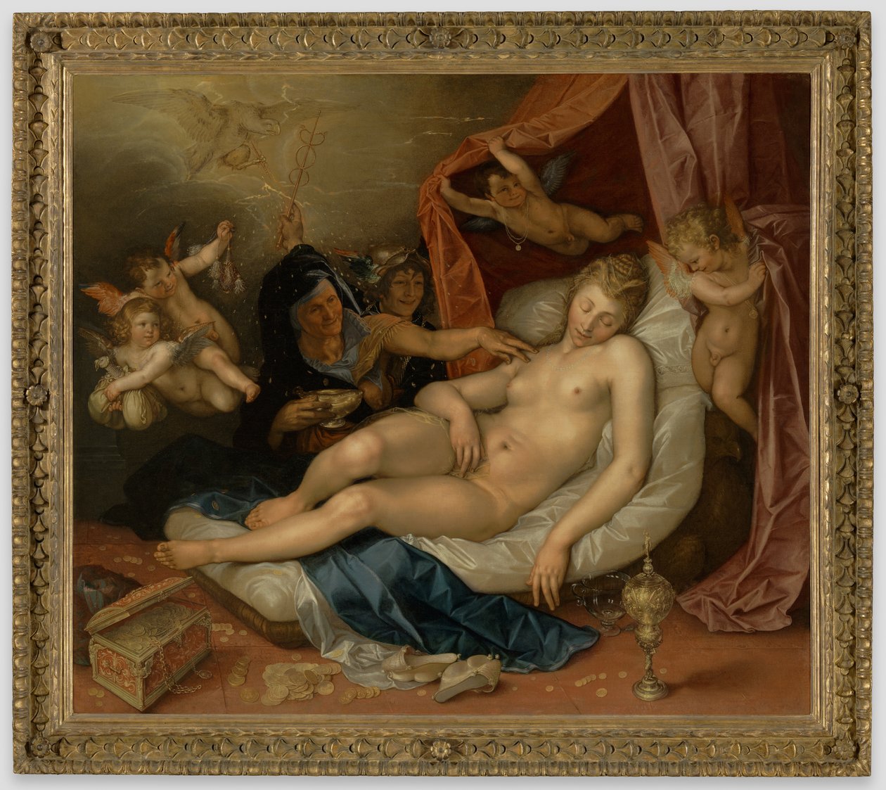 Danae addormentata preparata per Giove da Hendrick Goltzius