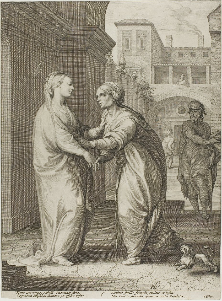 La Visitazione, tavola due da La nascita e la prima vita di Cristo da Hendrick Goltzius