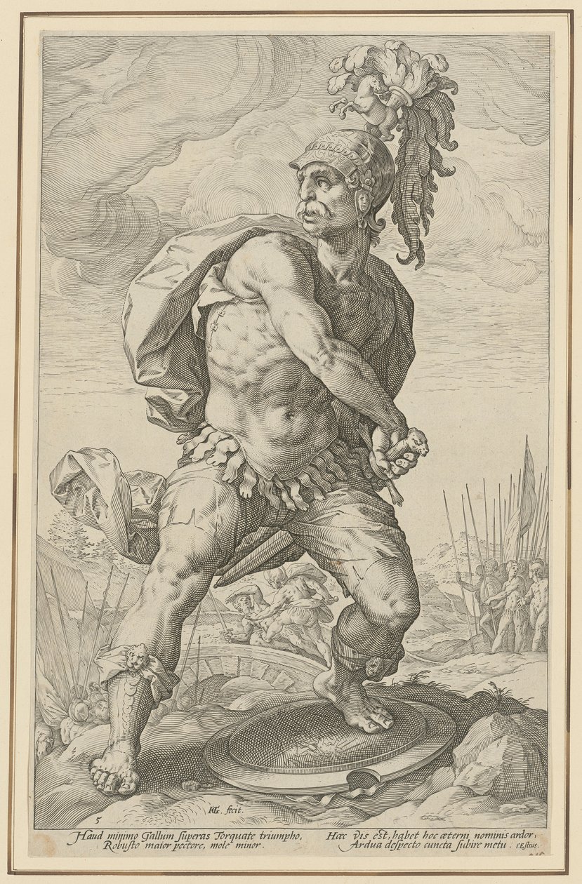 Tito Manlio Torquato, foglio 5 della serie "Eroi romani" da Hendrick Goltzius