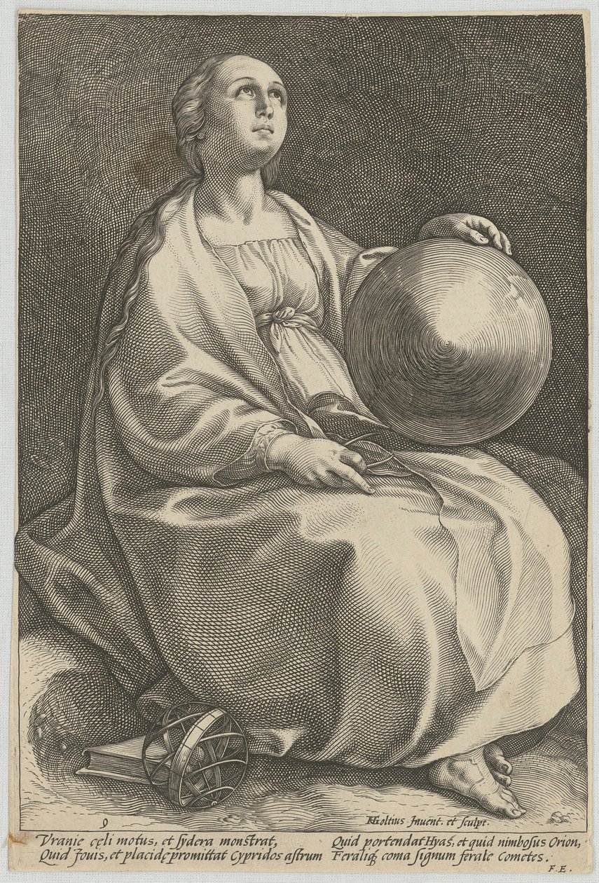 Urania, foglio 9 della serie "Le nove muse" da Hendrick Goltzius