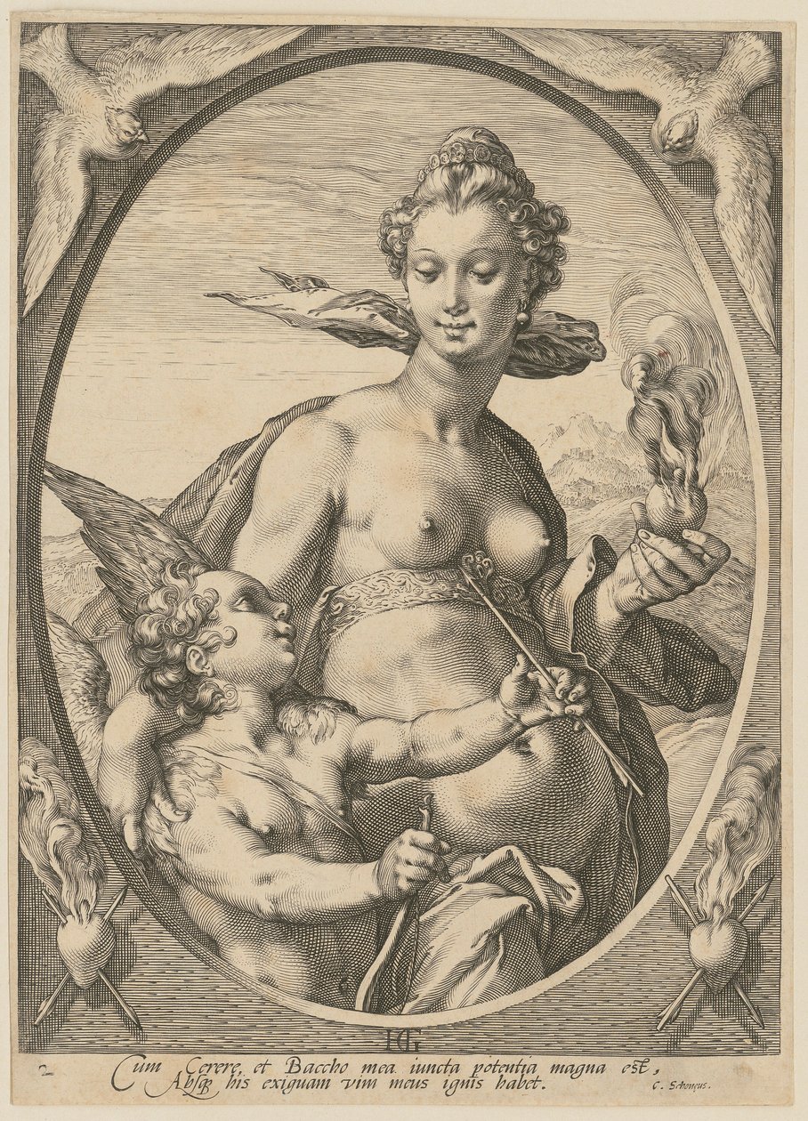 Venere e Amore, foglio 2 della serie "Bacco, Venere e Cerere" da Hendrick Goltzius