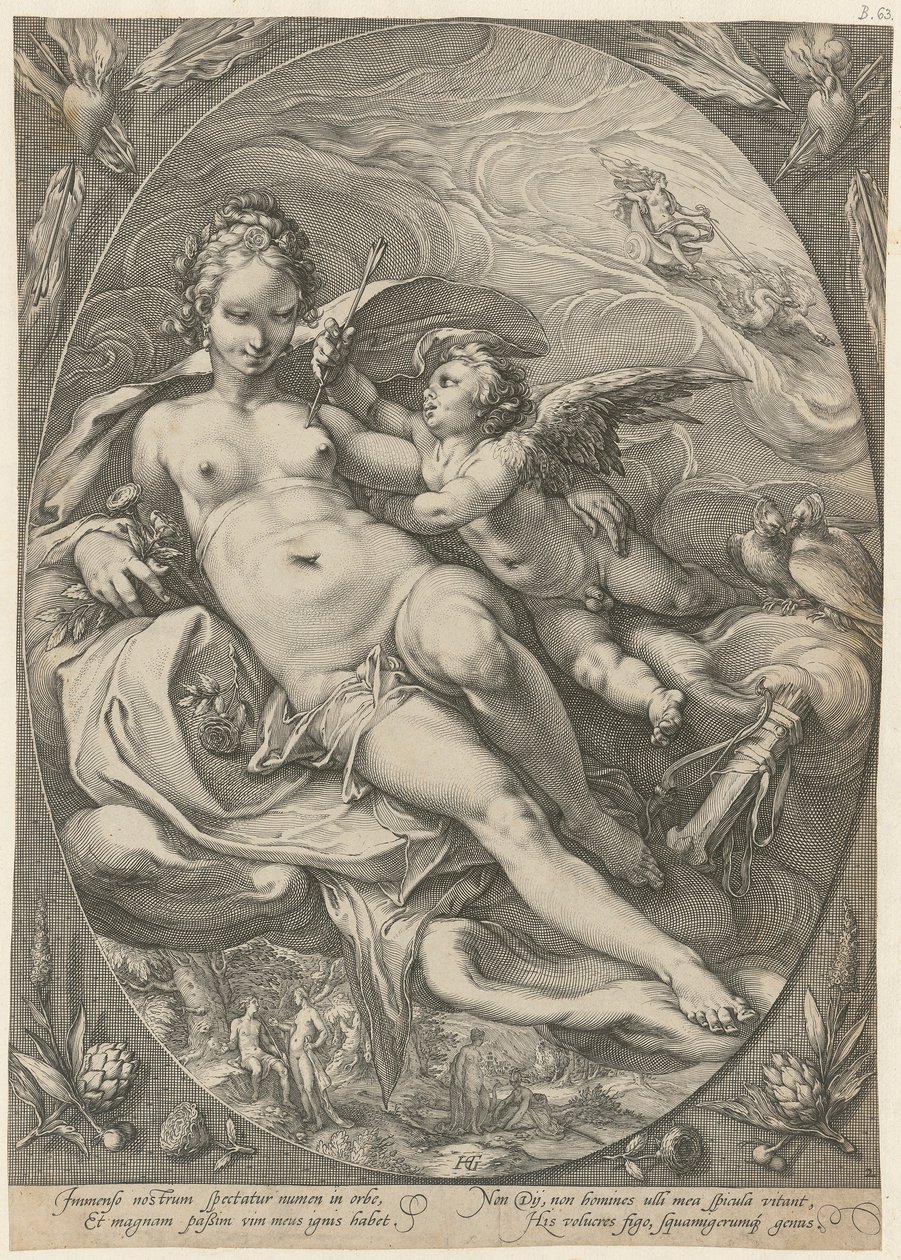 Venere e Cupido, foglio 2 della serie "Tre dee" da Hendrick Goltzius