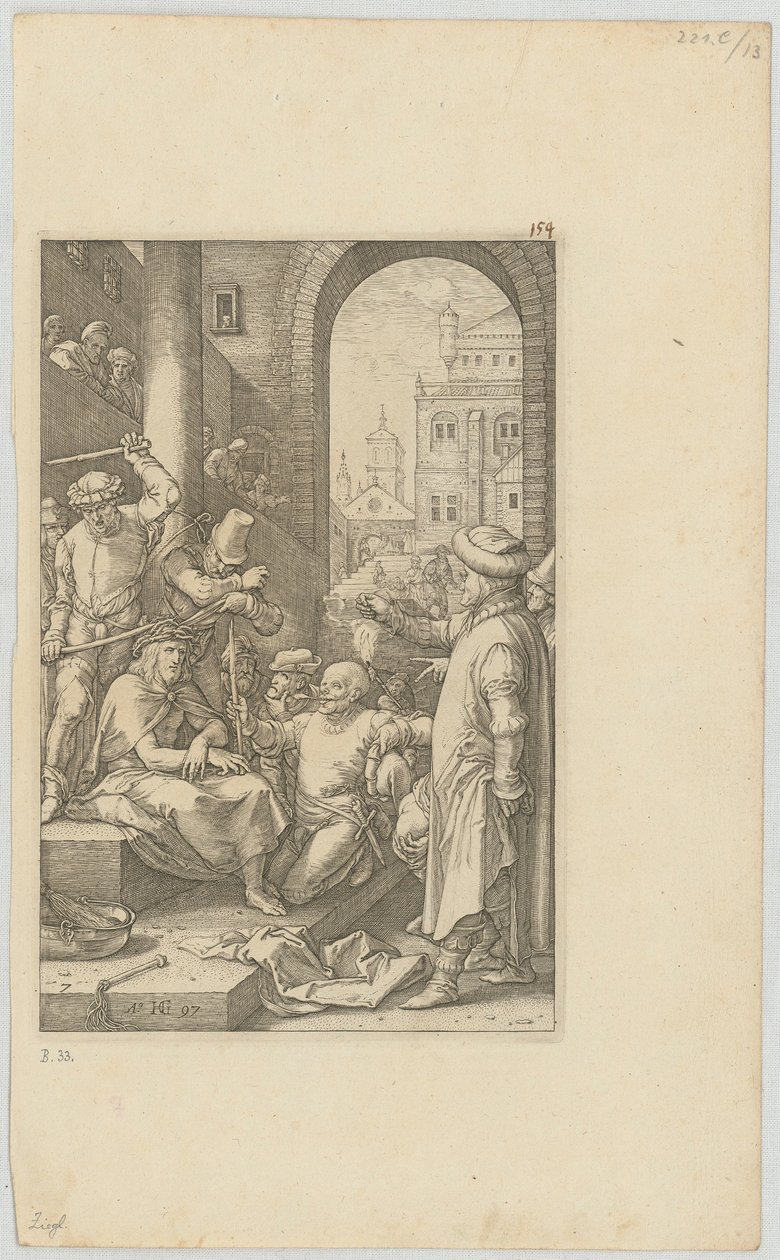 La derisione di Cristo, foglio 7 della serie "La Passione" da Hendrick Goltzius