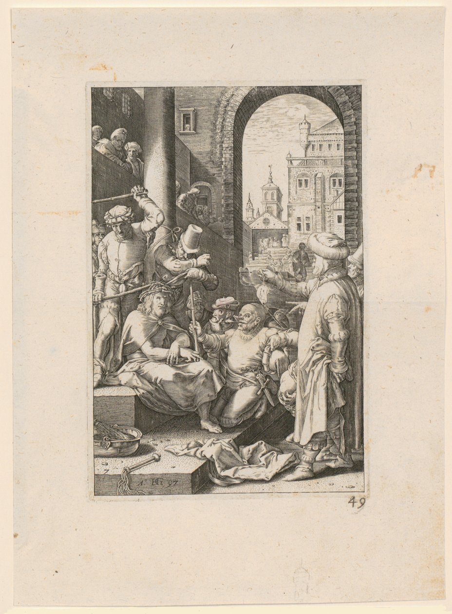 La derisione di Cristo, foglio 7 della serie "La Passione" da Hendrick Goltzius