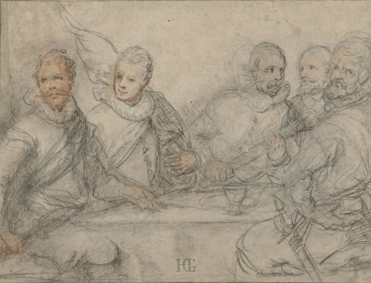 Cinque ufficiali, studio per un banchetto dei tiratori da Hendrick Goltzius