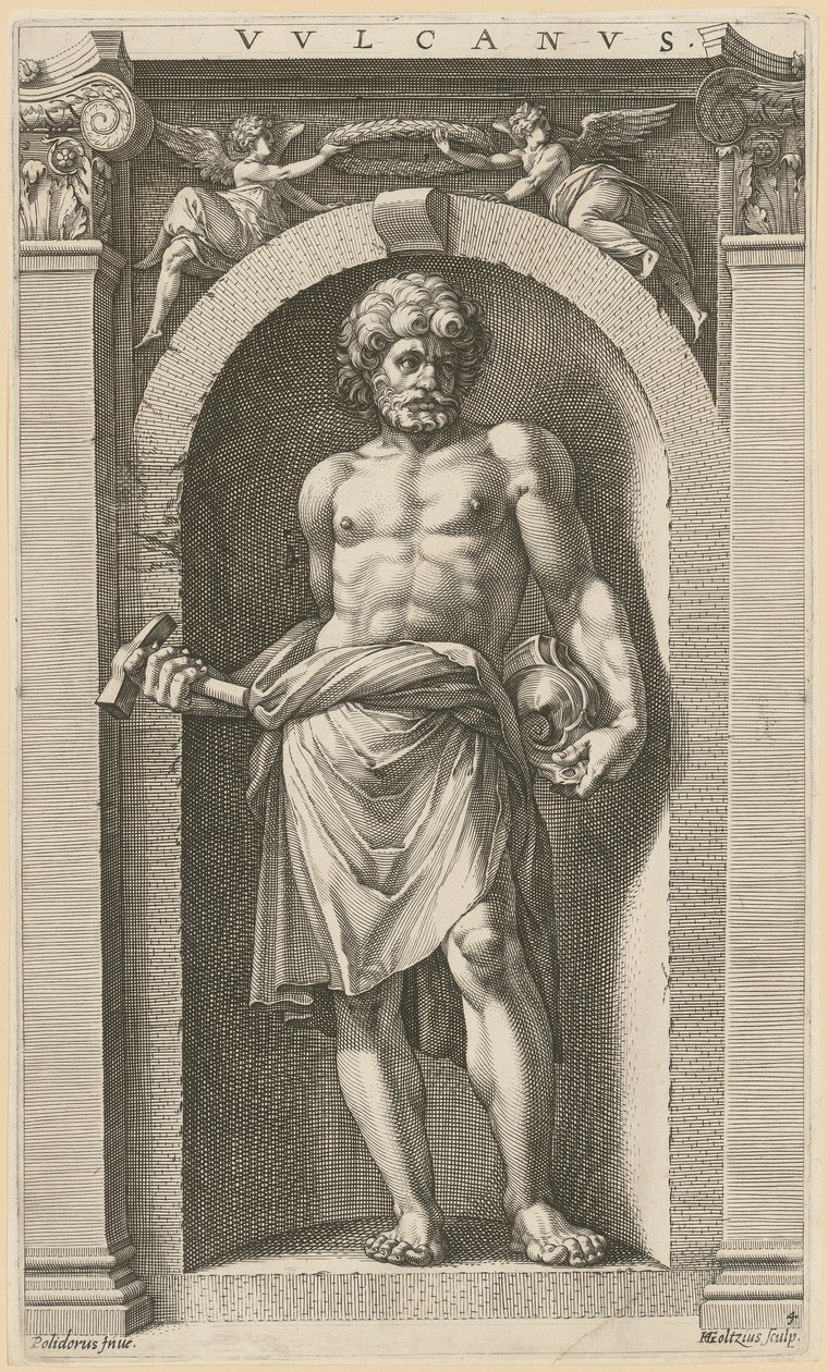 Vulcano, tavola 4 della serie «Otto divinità antiche» da Hendrick Goltzius
