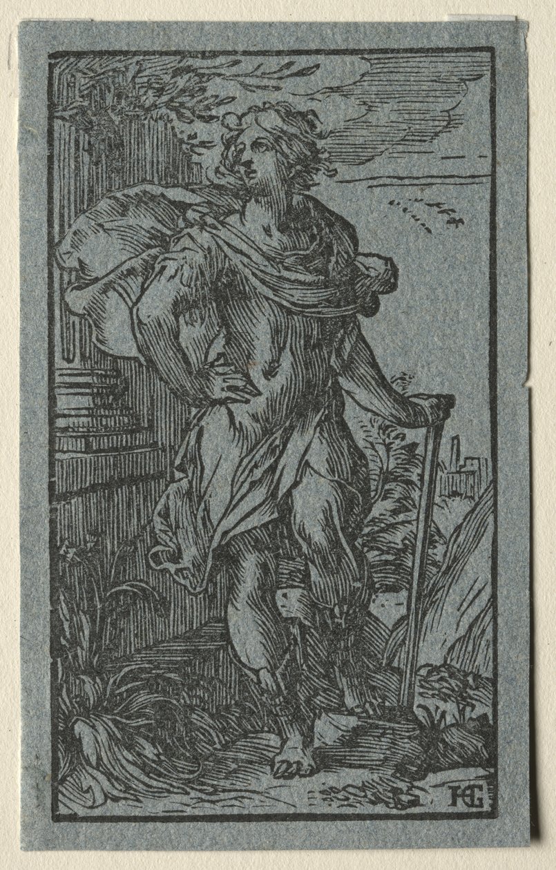 Giovane uomo in piedi con un bastone da Hendrick Goltzius