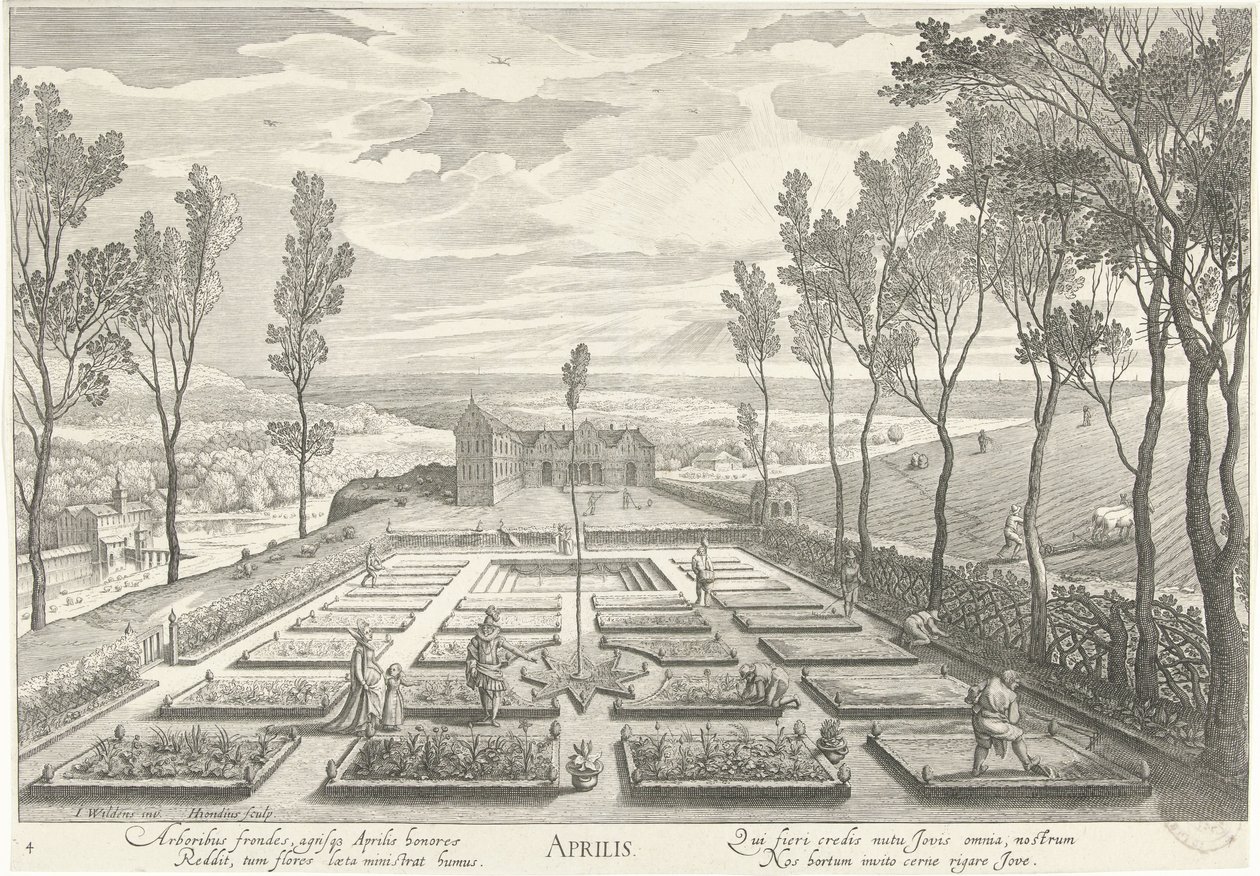 Aprile, con una compagnia in un giardino da Hendrick Hondius (I)