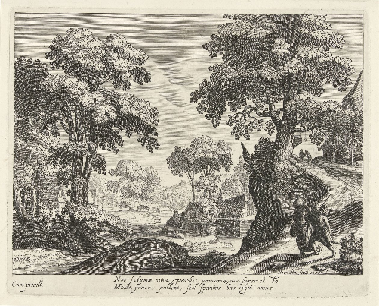 Paesaggio con una coppia di contadini su una strada di campagna da Hendrick Hondius (I)