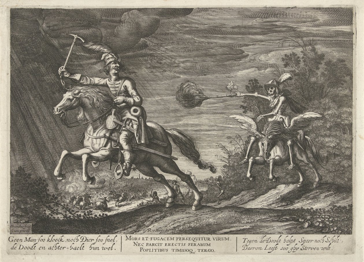 Cavaliere e la Morte, Nessun uomo così coraggioso, né animale così veloce, la Morte li raggiunge comunque da Hendrick Hondius (I)