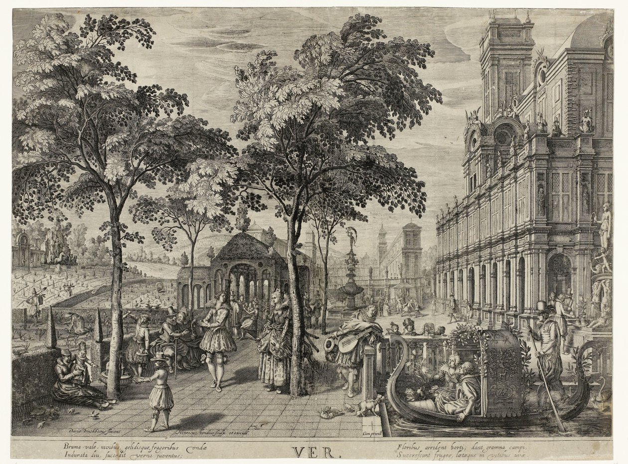 Primavera, un gruppo presso un castello (Dei quattro stagioni) da Hendrick Hondius (I)
