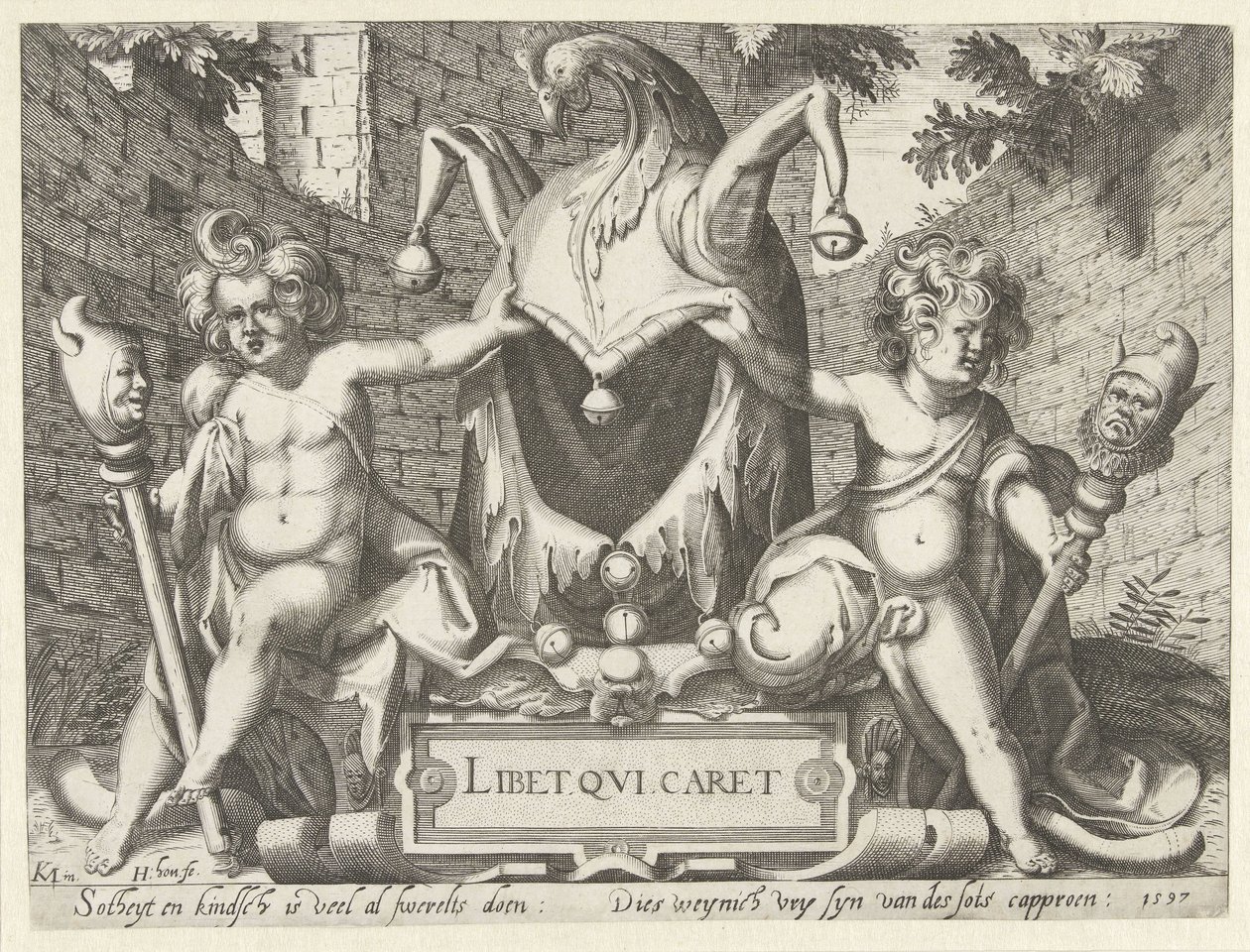 Due putti con un cappello da giullare da Hendrick Hondius (I)