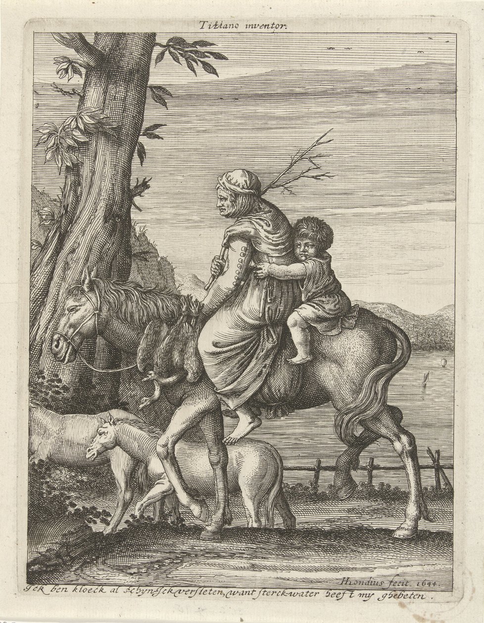 Donna e bambino a cavallo da Hendrick Hondius (I)