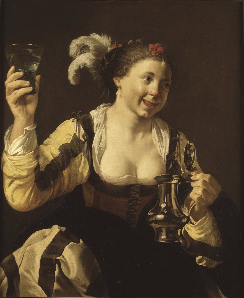Una ragazza che tiene un bicchiere (Il gusto, dalla serie "I cinque sensi") da Hendrick Jansz Terbrugghen