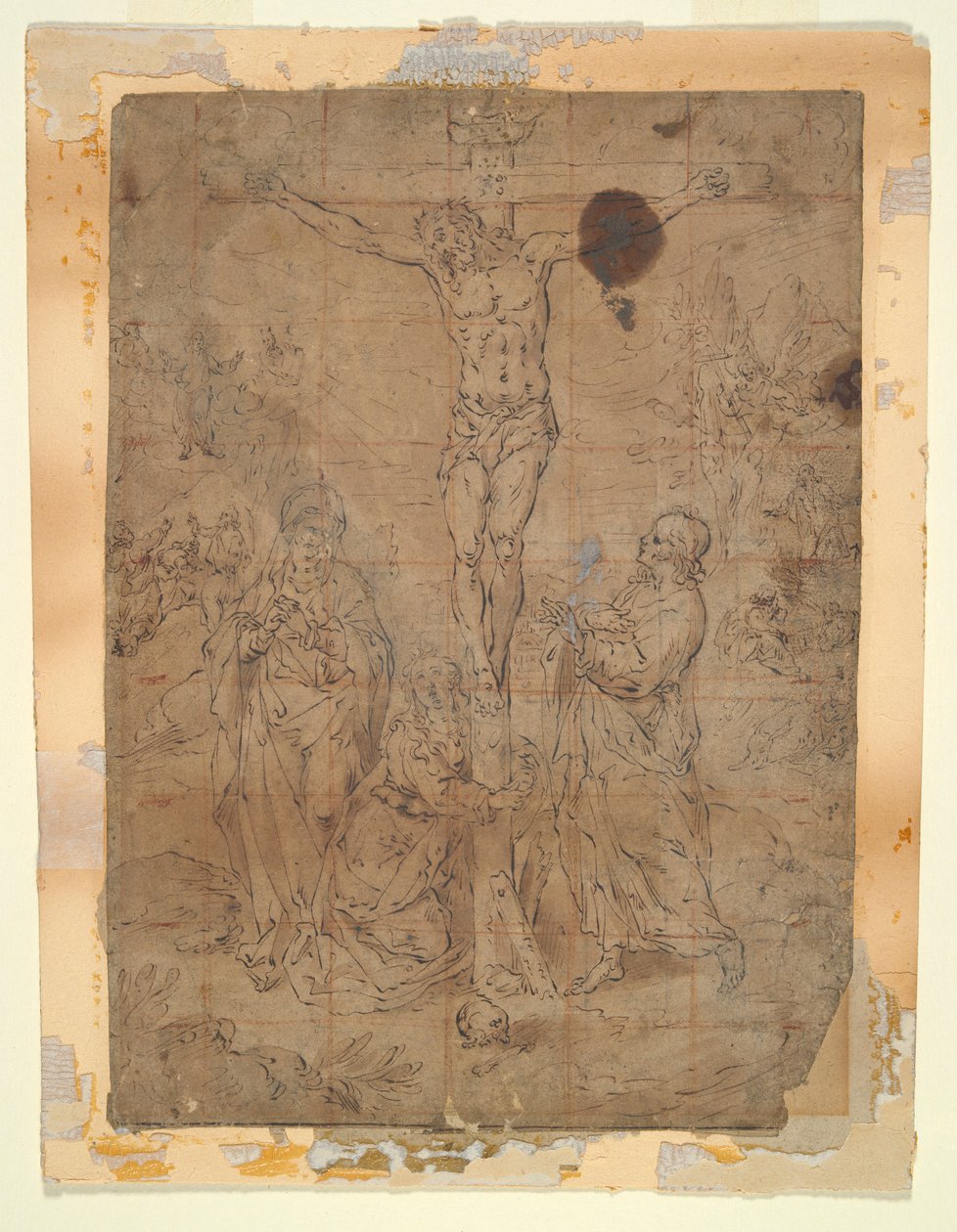 Cristo sulla Croce tra la Vergine e San Giovanni con Scene della Passione sullo Sfondo da Hendrick de Clerck