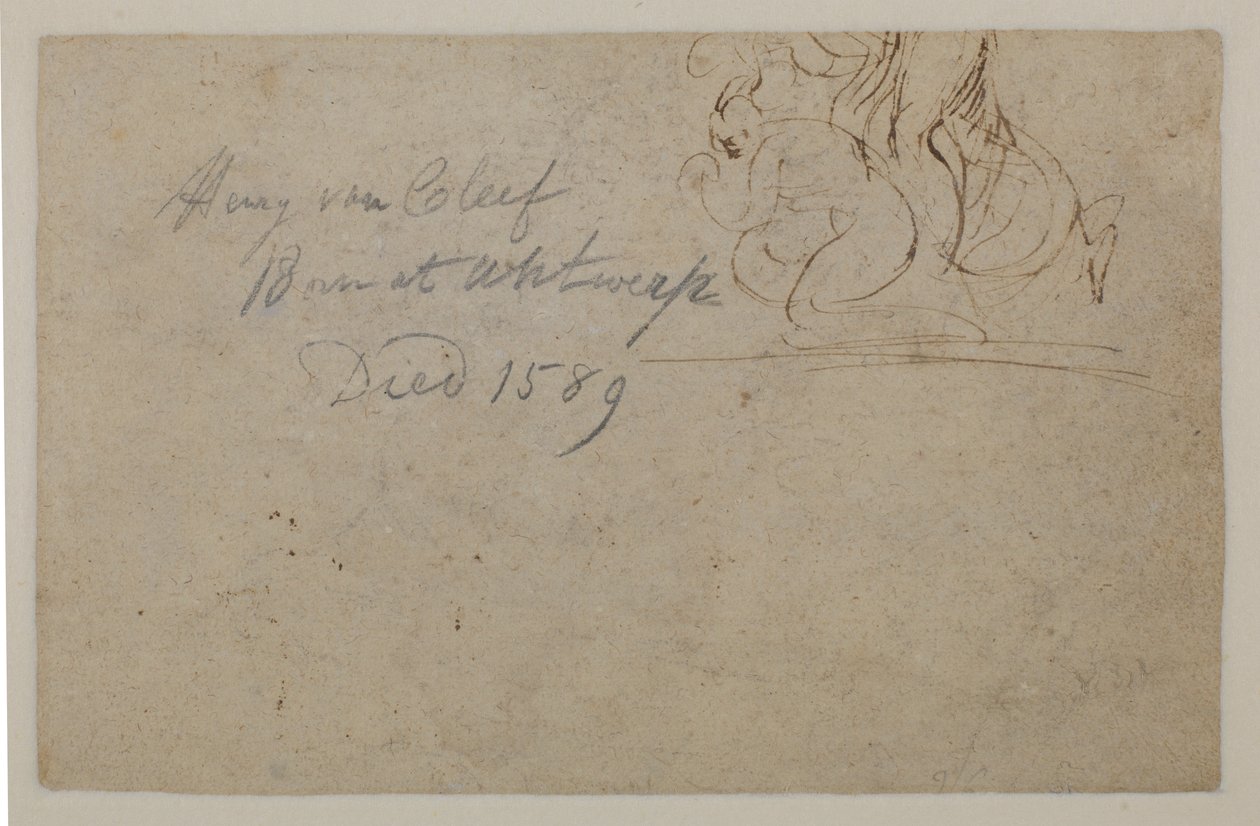 Annotazione di una mano successiva. Schizzo di una figura accovacciata e di un cavallo impennato, ?, XVI secolo da Hendrick van Cleve