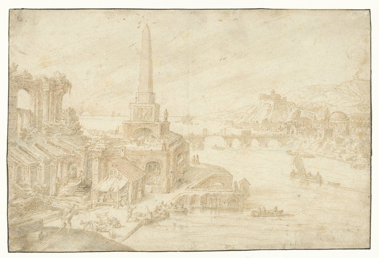 Obelisco accanto a rovine (serie Regionum, Rurium, Fundorumque) da Hendrick van Cleve