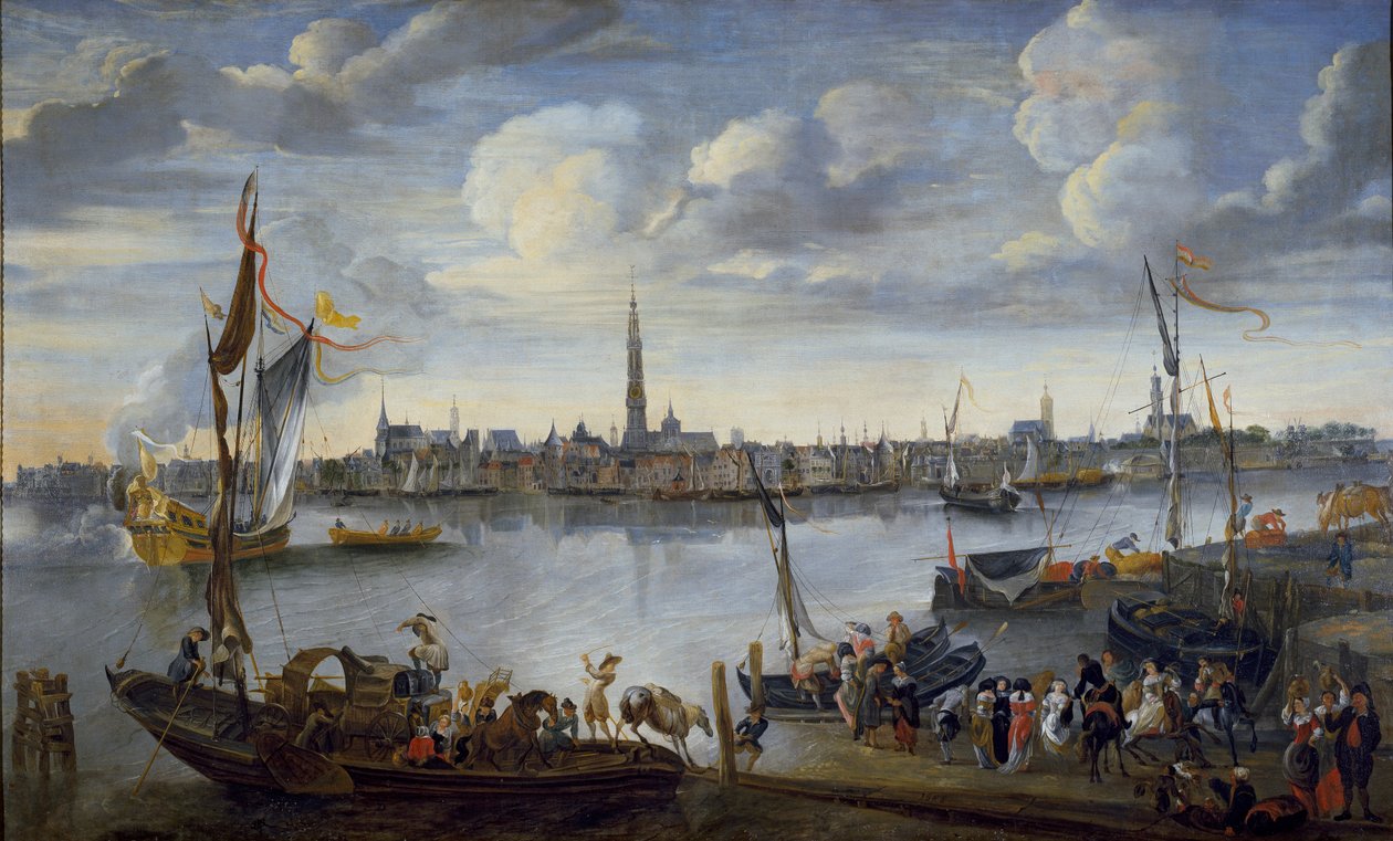 Vista delle strade di Anversa dalla riva occidentale da Hendrick van Minderhout