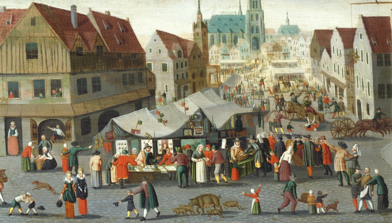 Piazza del Mercato, di Hendrick van Steenwijck il Giovane da Hendrick van the younger Steenwijck