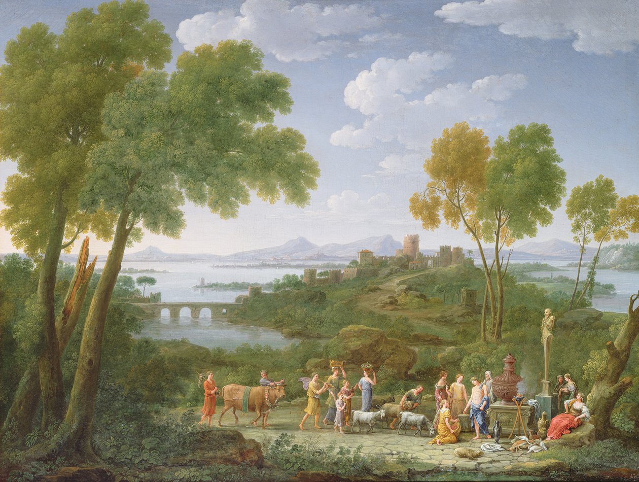 Un ampio paesaggio italianeggiante con un sacrificio da Hendrik van Lint