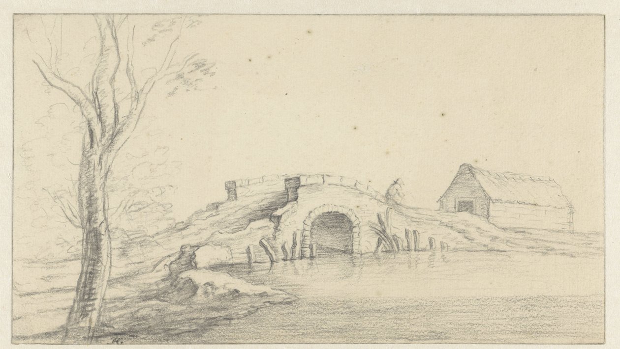 Paesaggio con ponte di pietra in rovina da Hendrik Chalon