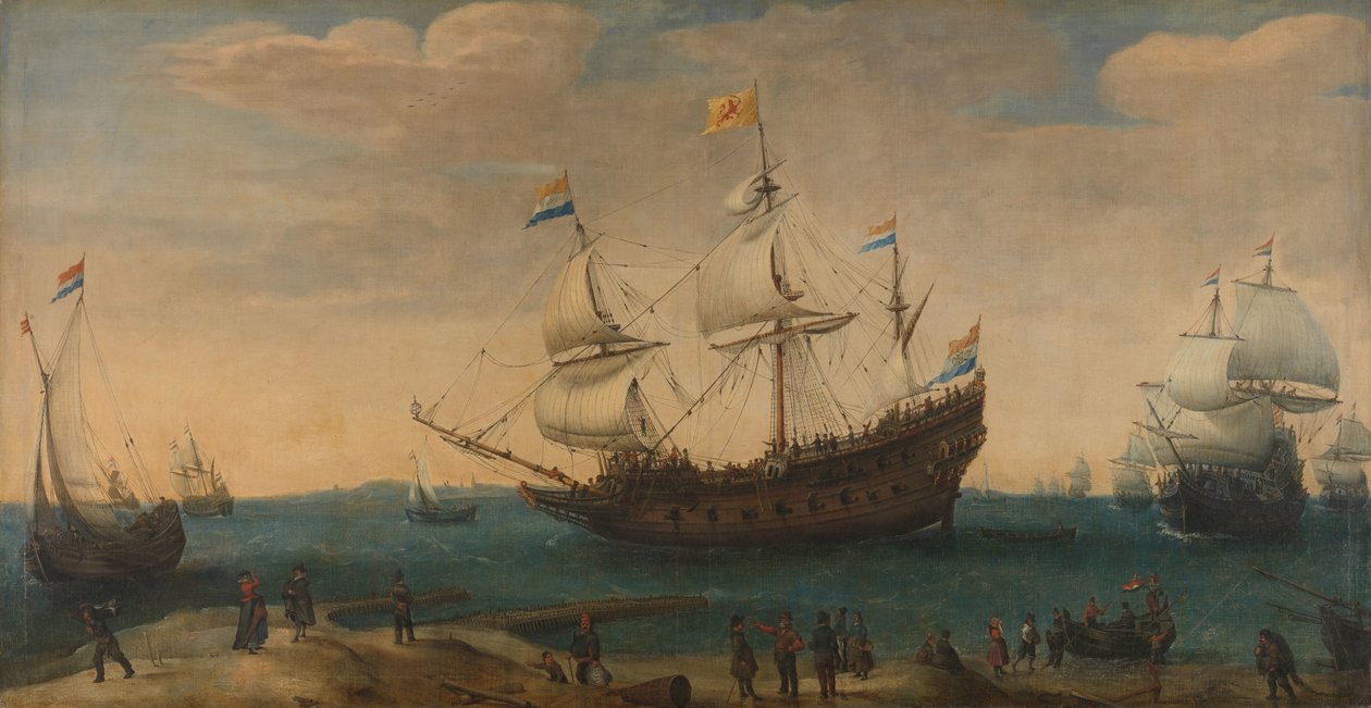 Un numero di navi delle Indie Orientali al largo della costa (La Mauritius e altre navi delle Indie Orientali che salpano dal Marsdiep) da Hendrick Cornelisz. Vroom