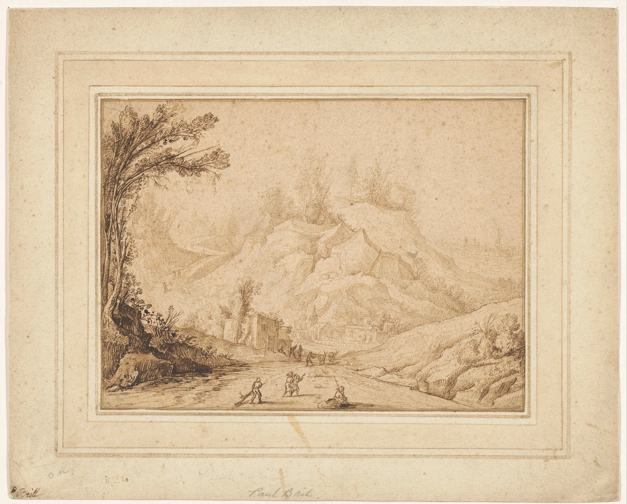 Paesaggio montano con figure su una strada vicino a una locanda da Hendrick Cornelisz. Vroom