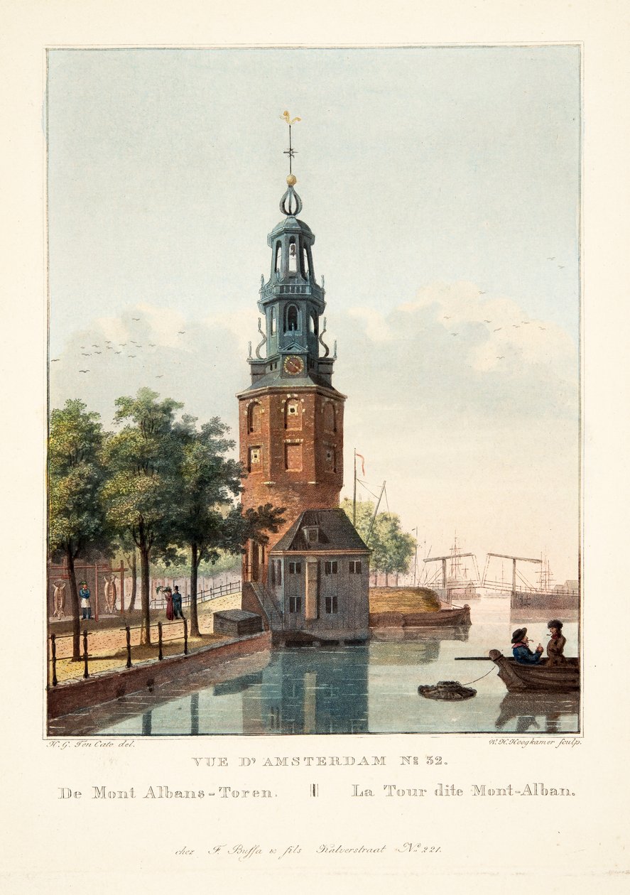 Vista di Amsterdam No.32. De Mont Albans-Toren. La Torre detta Mont-Alban, 1825 da Hendrik Gerrit ten Cate