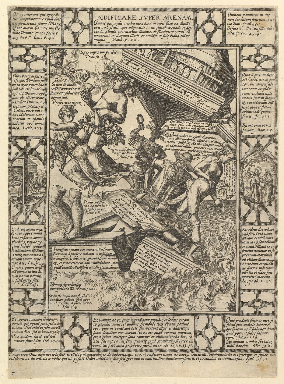 Aedificare Super Arenam, da Allegorie della fede cristiana, da Christian and P..., 1575-1617 da Hendrik Goltzius