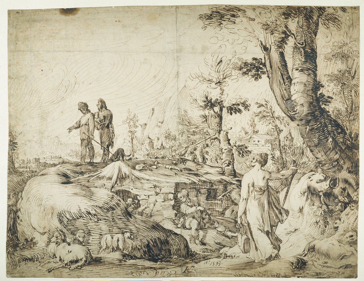 Paesaggio con contadini vicino a una capanna da Hendrik Goltzius