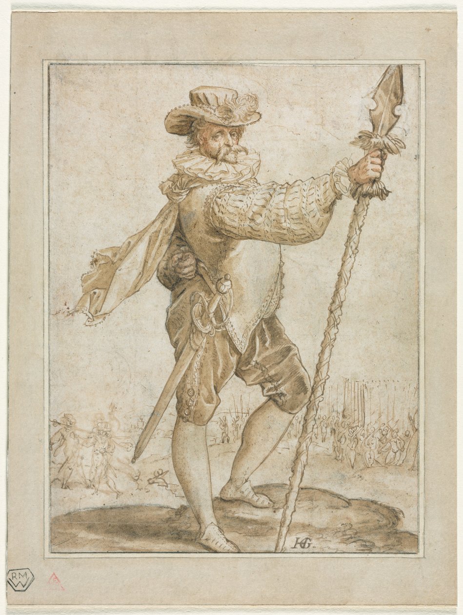 Ufficiale in piedi con una lancia da cinghiale, 1586 da Hendrik Goltzius