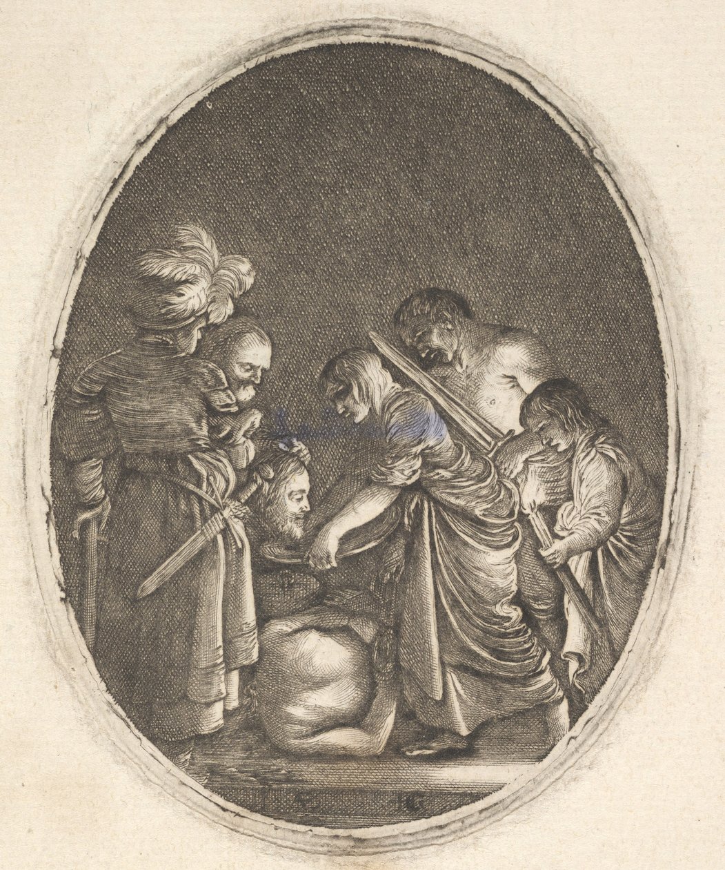 Salomè riceve la testa di Giovanni Battista, circondata da tre uomini e un bambino da Hendrik Goudt