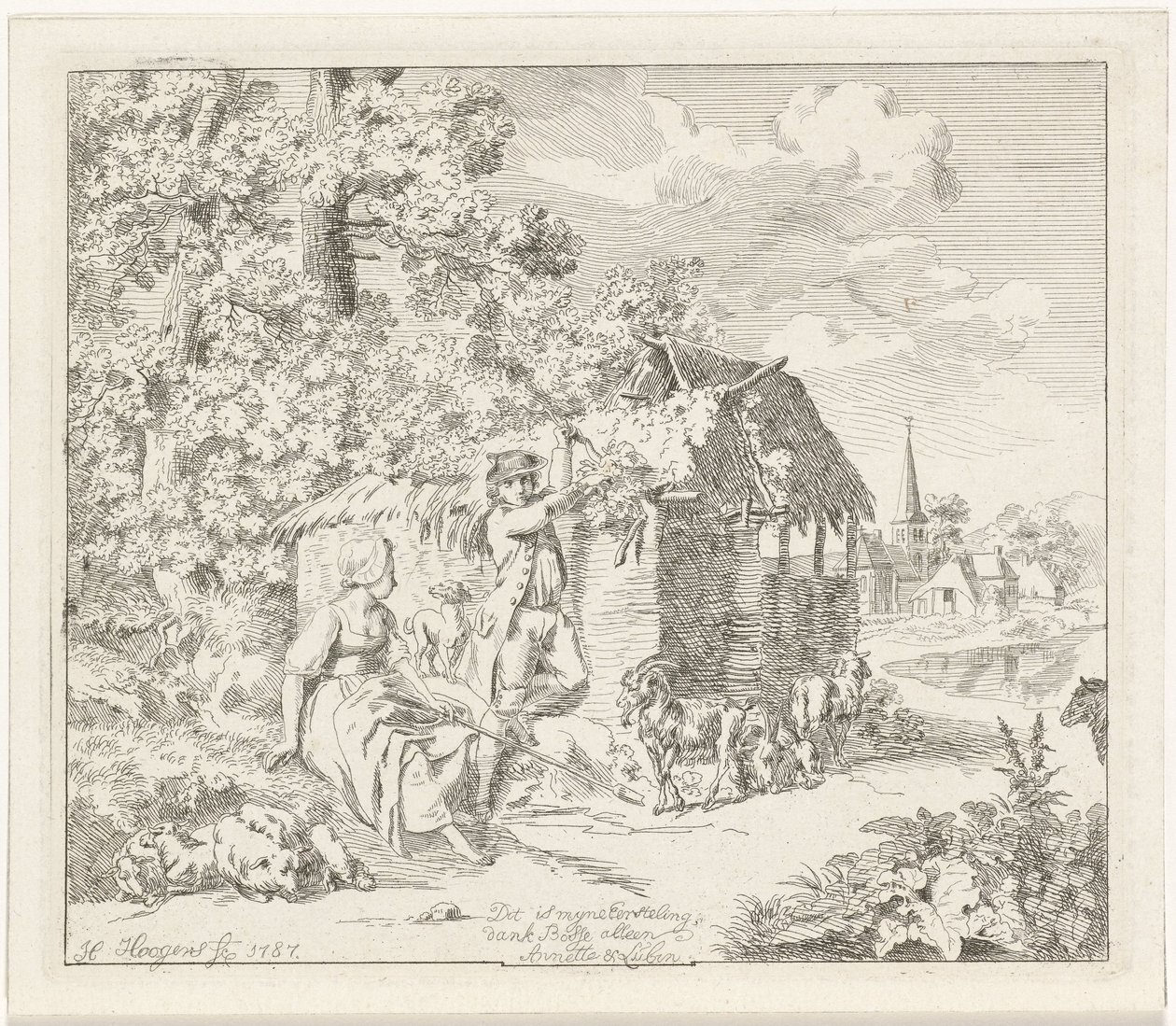 Pastorella e giovane uomo vicino a un fienile (Annette e Lubin) da Hendrik Hoogers