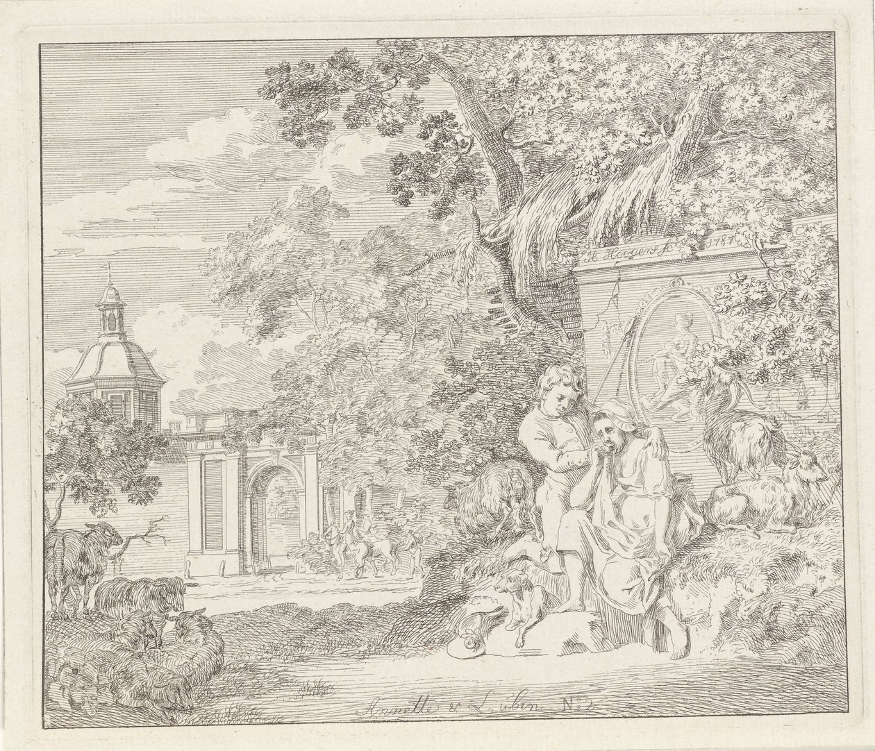 Coppia vicino a un monumento classico e una porta della città (Anette e Lubin) da Hendrik Hoogers