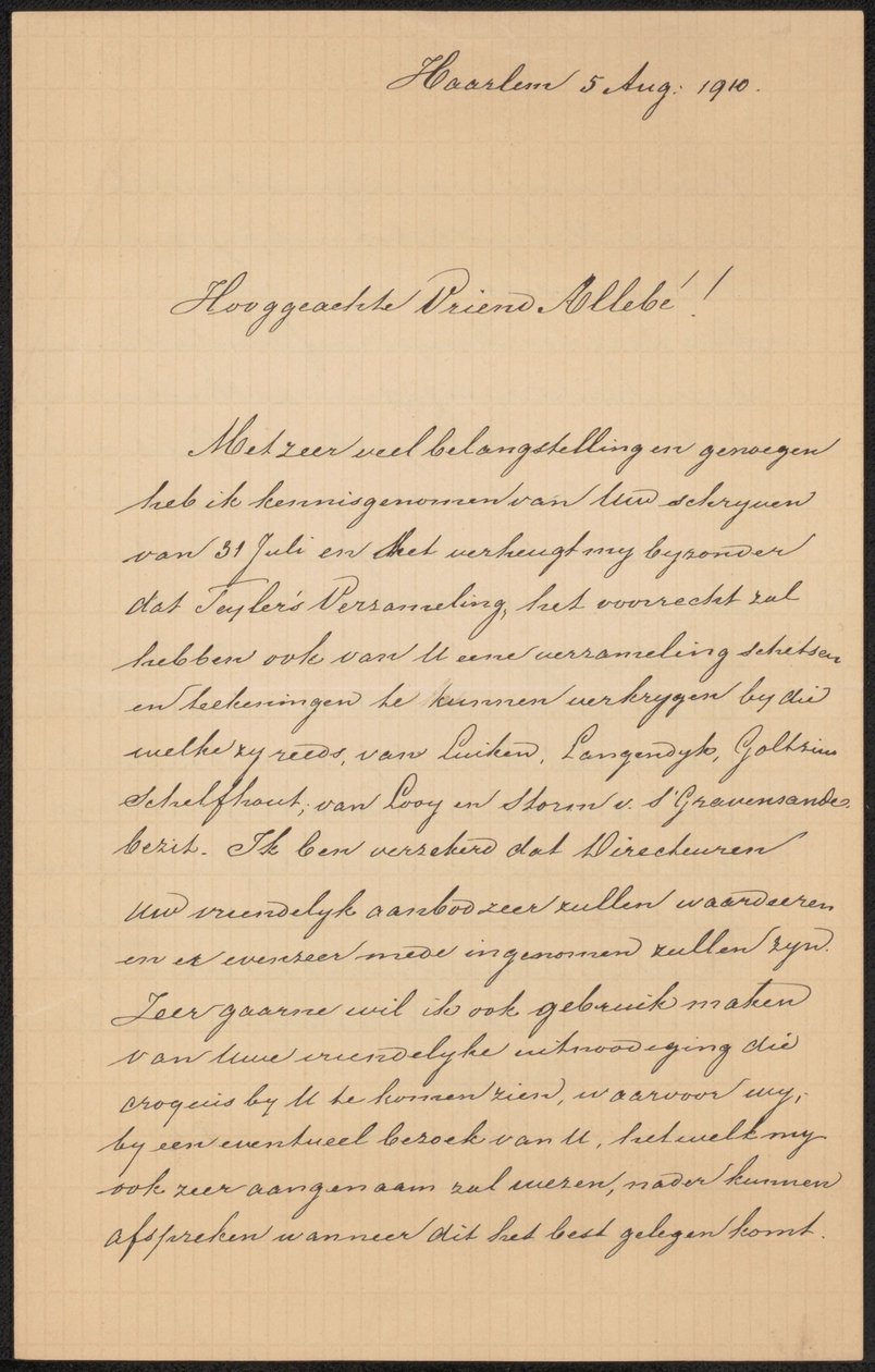 Lettera ad August Allebé da Hendrik Jacobus Scholten