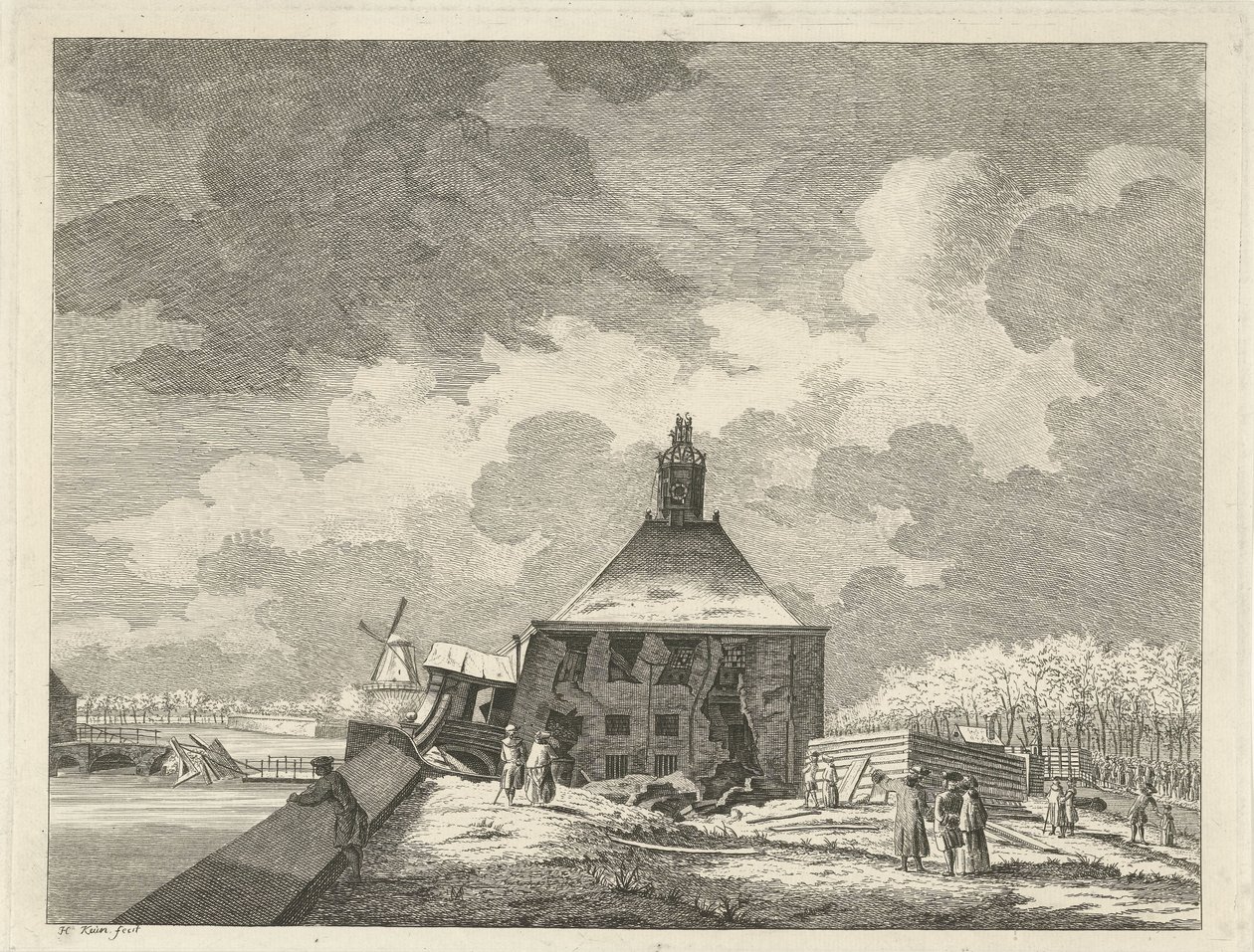 Porta di Muider affondata, vista dal bastione, 1769 da Hendrik Keun