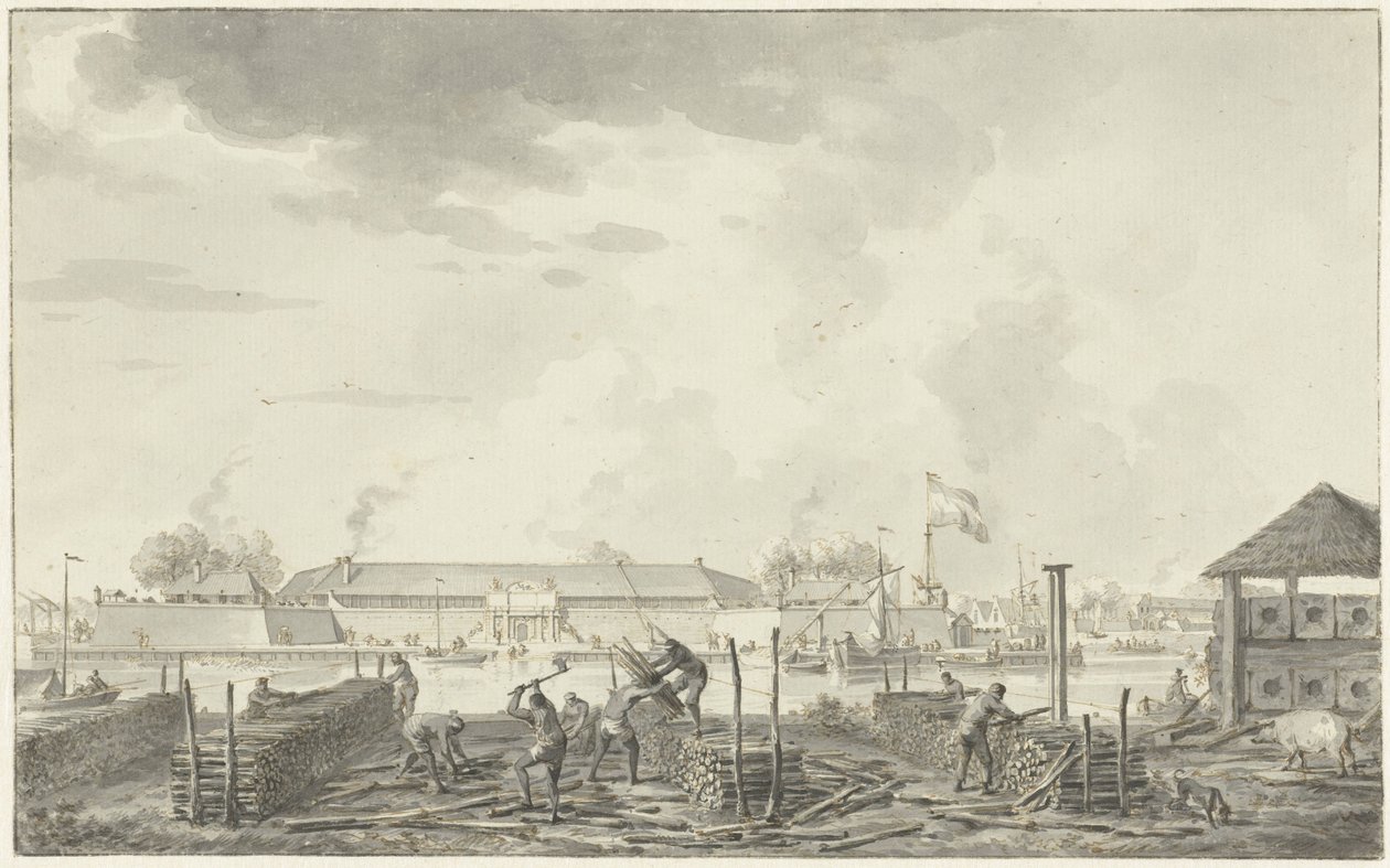 Il castello di Batavia, visto dalla Houtkrap da Hendrik Kobell