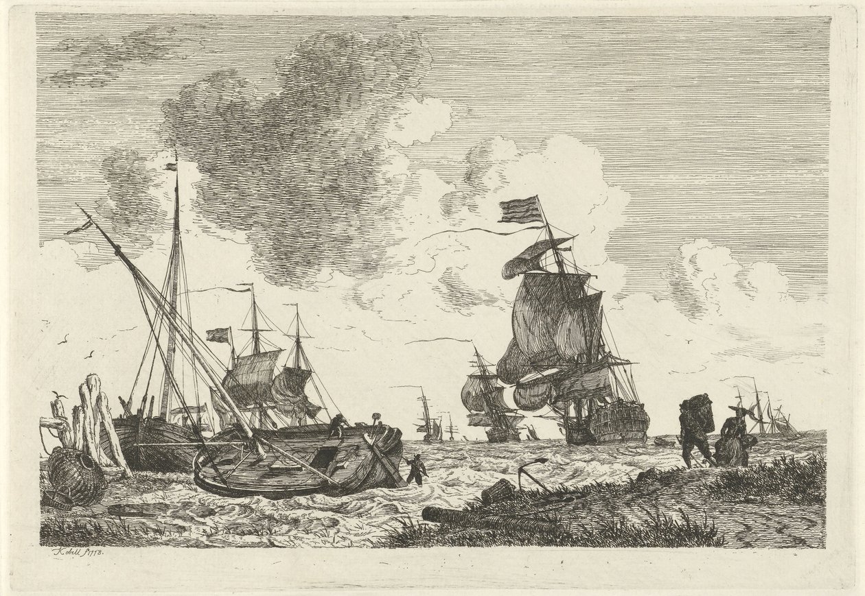 Veduta marina con vento forte da Hendrik Kobell