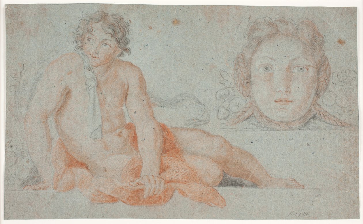 Giovane nudo e testa decorativa femminile da Hendrik Krock