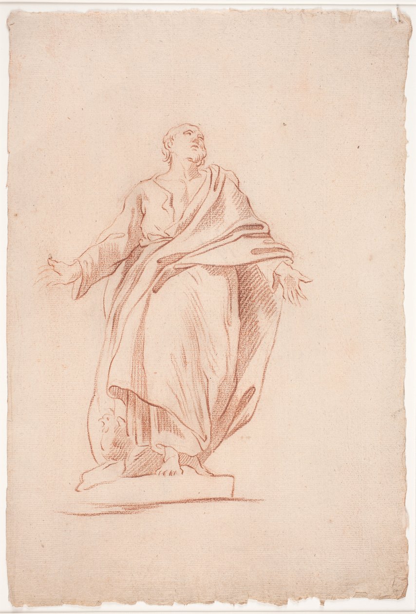 Uomo in piedi con le braccia aperte, su un piedistallo. (Studio di scultura). (Un santo) da Hendrik Krock