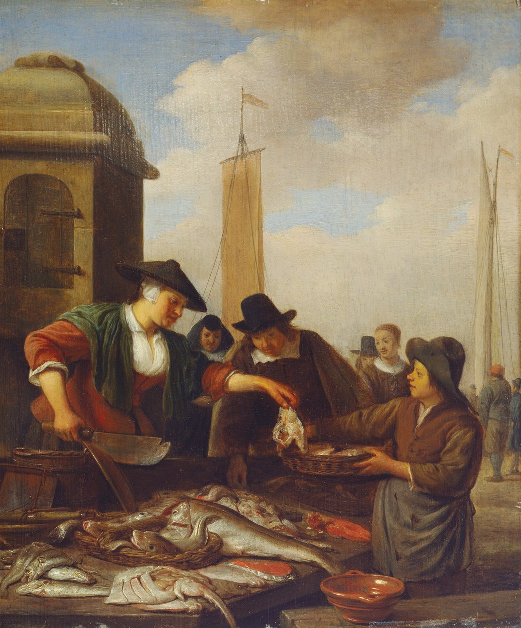 Una Bancarella di Pesce al Porto da Hendrik Martensz Sorgh