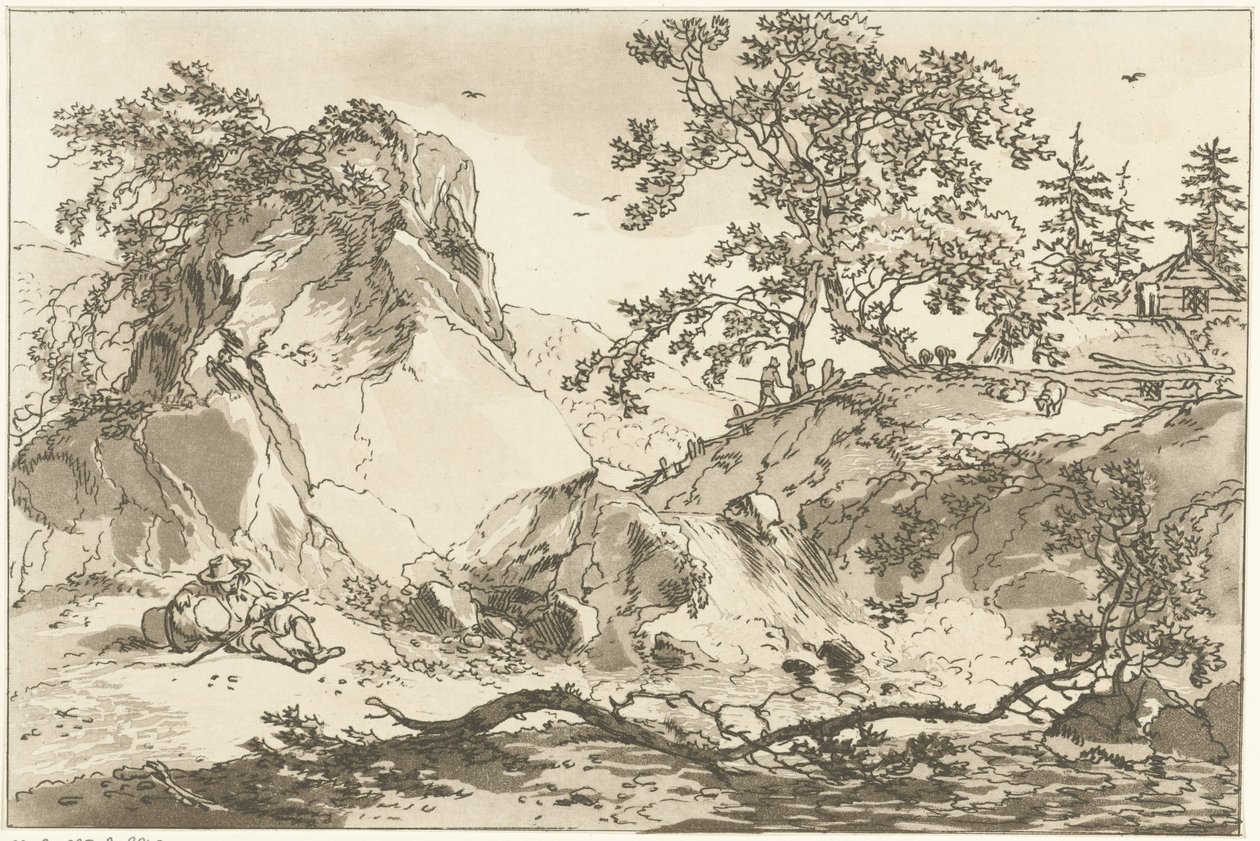 Paesaggio collinare con un uomo che riposa da Hendrik Meijer