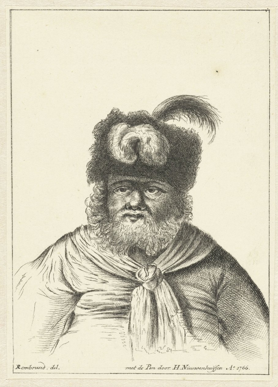Uomo seduto con cappello di pelliccia da Hendrik Nieuwenhuysen
